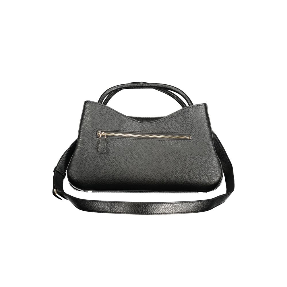 Guess Jeans black polyurethane women's handbag with sleek design and gold-tone hardware, featuring a structured shape and top handle.