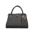 Black Guess Jeans polyurethane women’s handbag with sleek design and gold-tone hardware, featuring a top handle and zip closure.