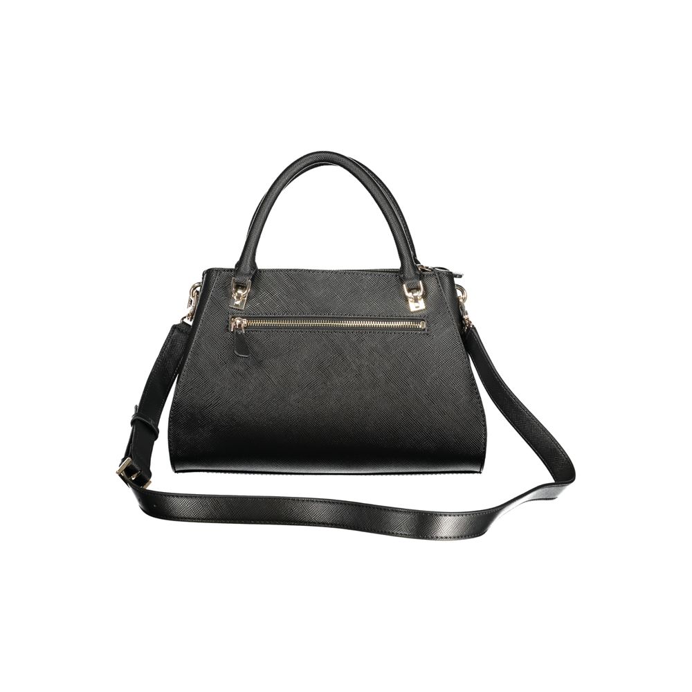 Black Guess Jeans women's handbag with polyurethane material, featuring a sleek design and top handle, perfect for casual or formal wear.