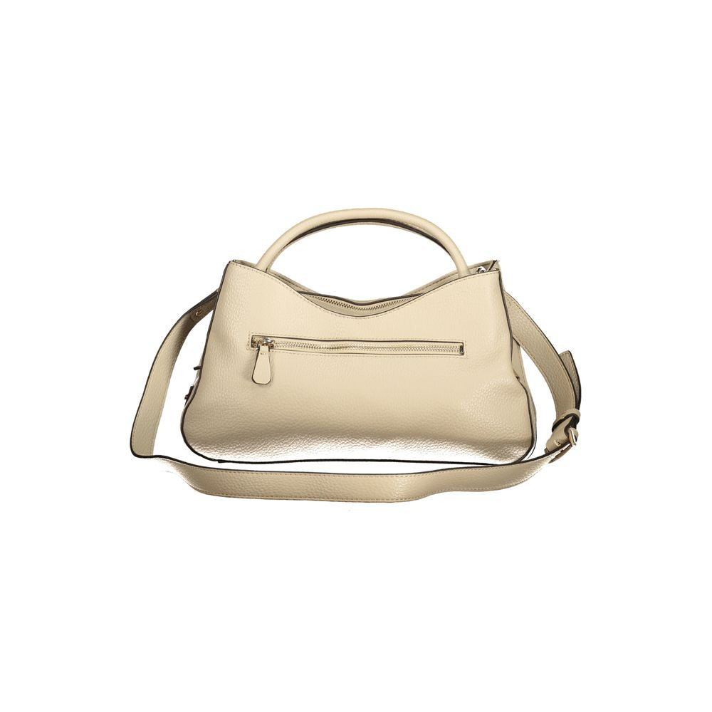 Guess Jeans beige polyurethane women's handbag with sleek design and top handle, perfect for stylish everyday wear.