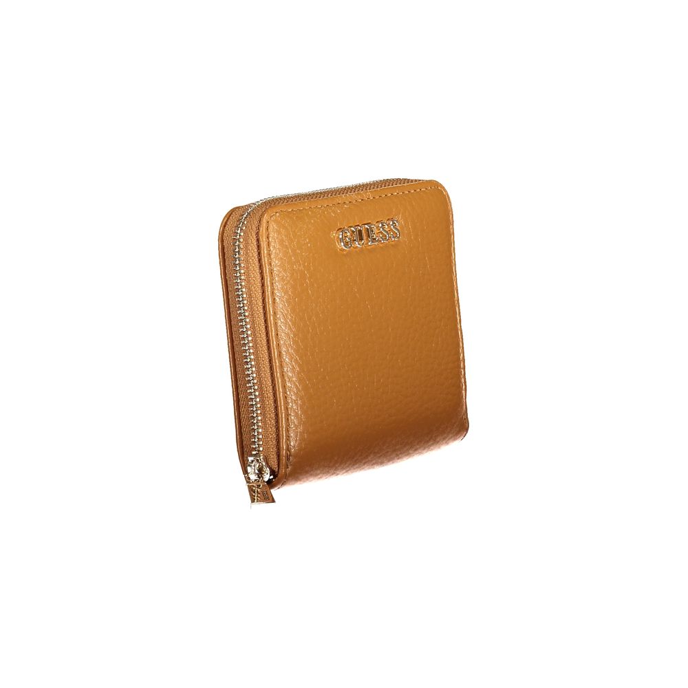 Guess Jeans brown female wallet made of polyurethane, featuring sleek design and multiple card slots.