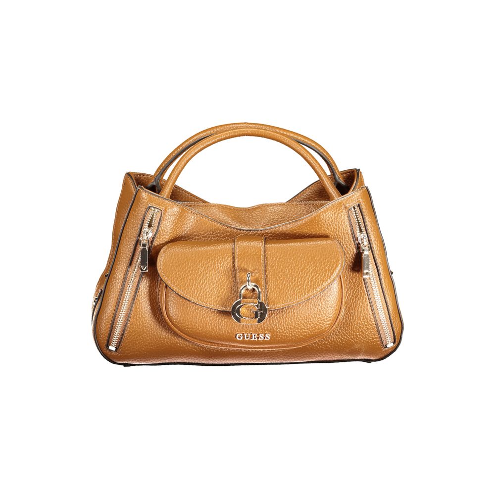 Guess Jeans brown polyurethane women's handbag with sleek design and top handle, featuring a stylish and functional accessory.