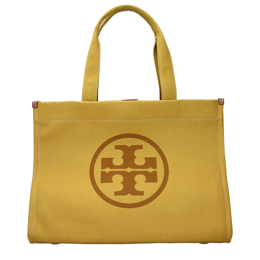 Yellow fabric shoulder bag by Tory Burch with a structured design and adjustable shoulder strap.