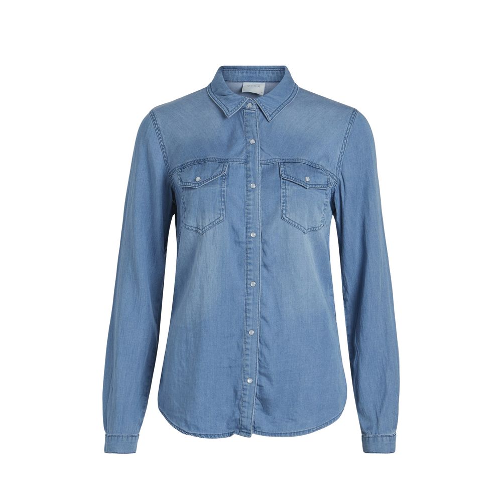 Vila Clothes Light Blue Cotton Blouse Vila Clothes