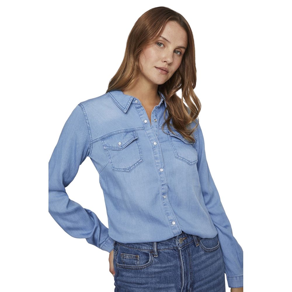 Vila Clothes Light Blue Cotton Blouse Vila Clothes