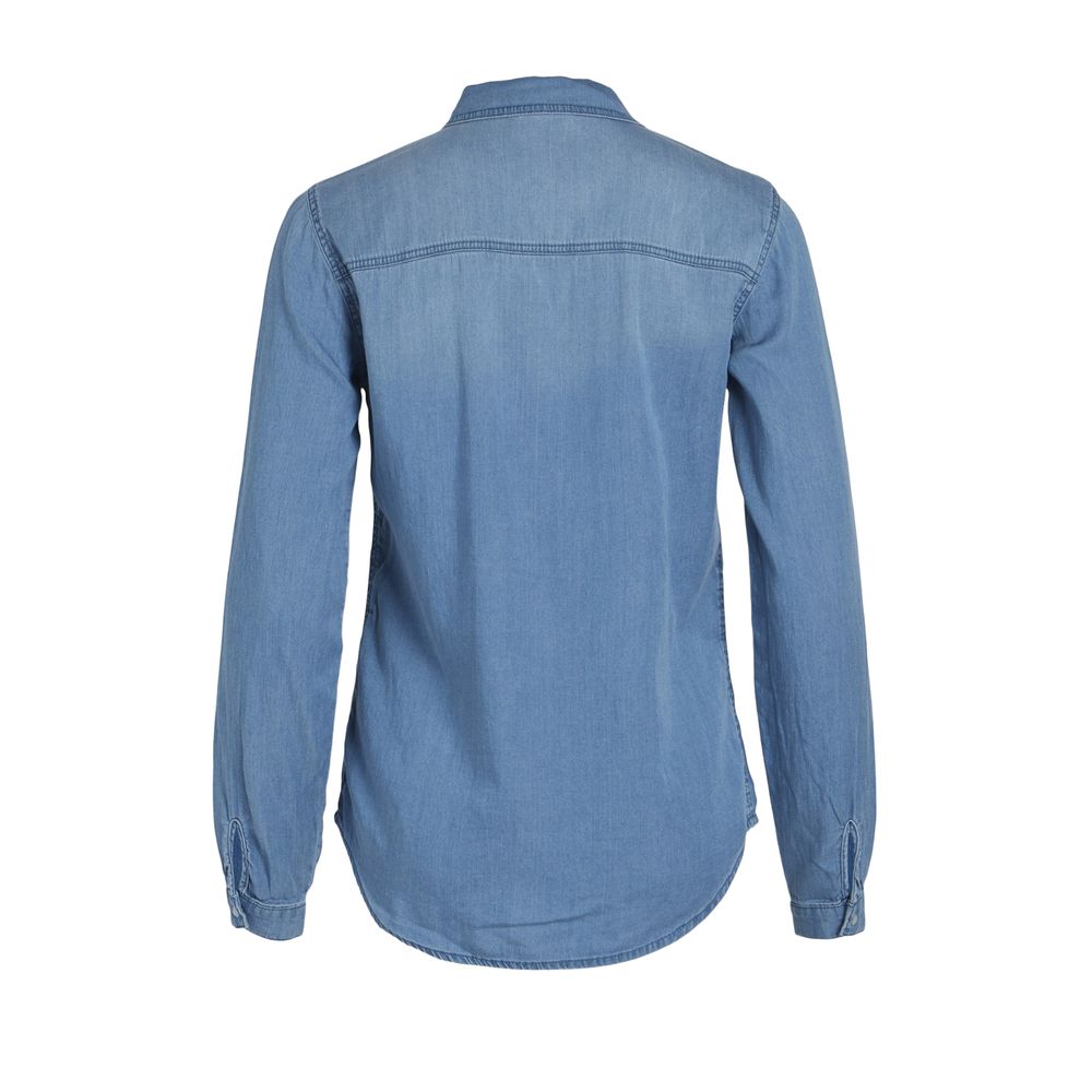 Vila Clothes Light Blue Cotton Blouse Vila Clothes