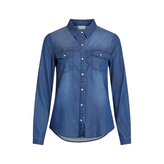 Vila Clothes Blue Cotton Blouse Vila Clothes