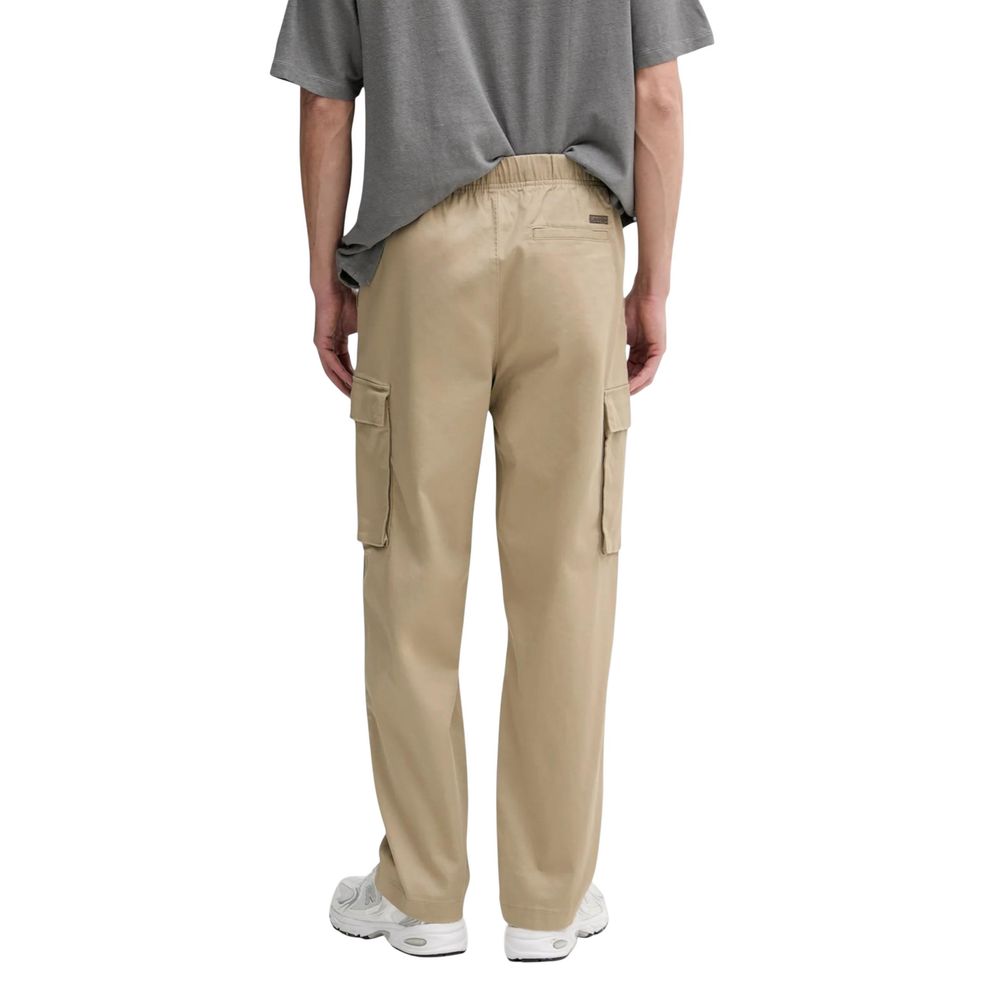 Beige Calvin Klein Jeans cotton cargo pants with multiple pockets and relaxed fit, displayed on a neutral background.