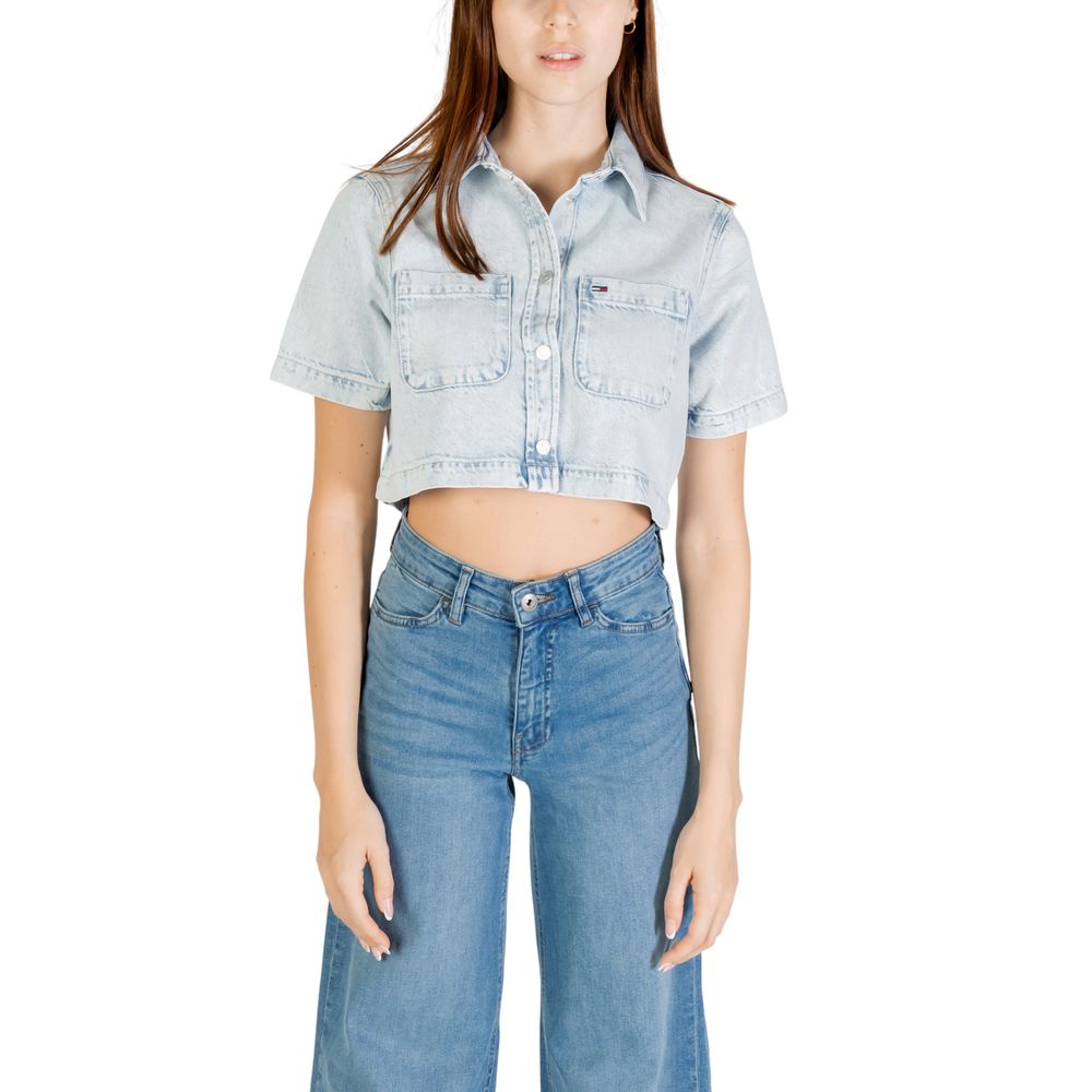 Tommy Hilfiger Jeans Light Blue Recycled Cotton Shortsleeve Shirt Tommy Hilfiger Jeans