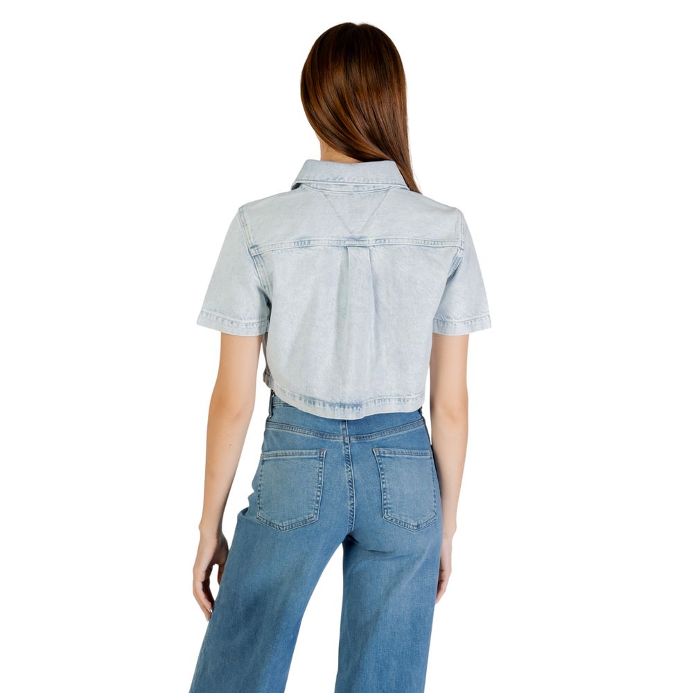 Tommy Hilfiger Jeans Light Blue Recycled Cotton Shortsleeve Shirt Tommy Hilfiger Jeans