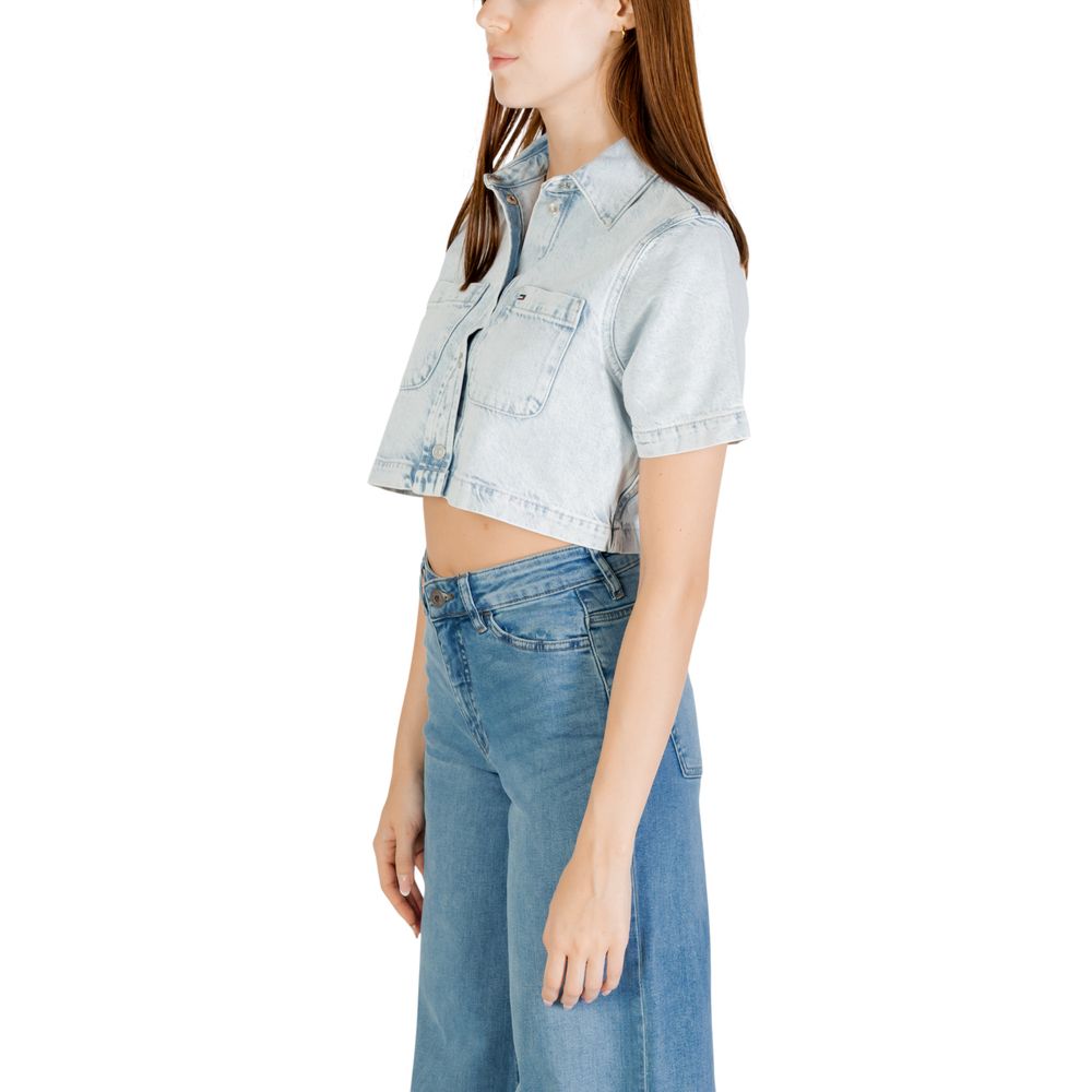 Tommy Hilfiger Jeans Light Blue Recycled Cotton Shortsleeve Shirt Tommy Hilfiger Jeans