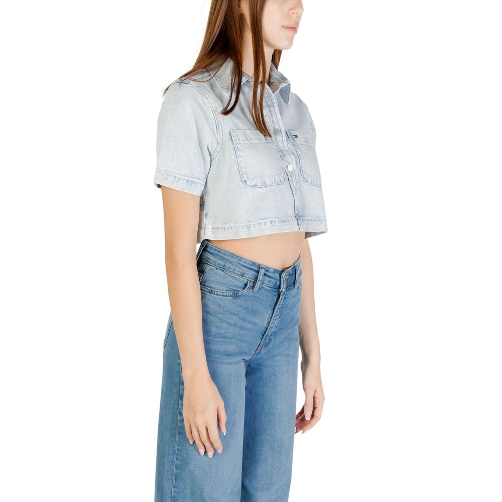 Tommy Hilfiger Jeans Light Blue Recycled Cotton Shortsleeve Shirt Tommy Hilfiger Jeans