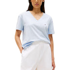 Tommy Hilfiger blue organic cotton T-shirt with round neckline and short sleeves, casual and comfortable for everyday wear.