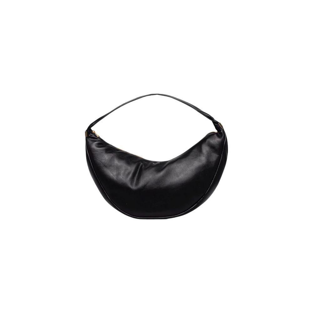Calvin Klein black polyethylene handbag with sleek design and top handle, showcasing a stylish and functional accessory.