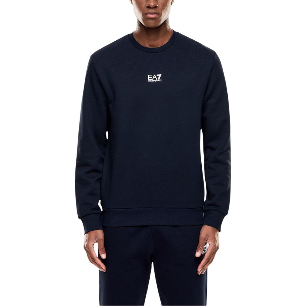 Blue cotton sweatshirt from EA7 Emporio Armani featuring the brand logo on the chest and a casual, comfortable fit.