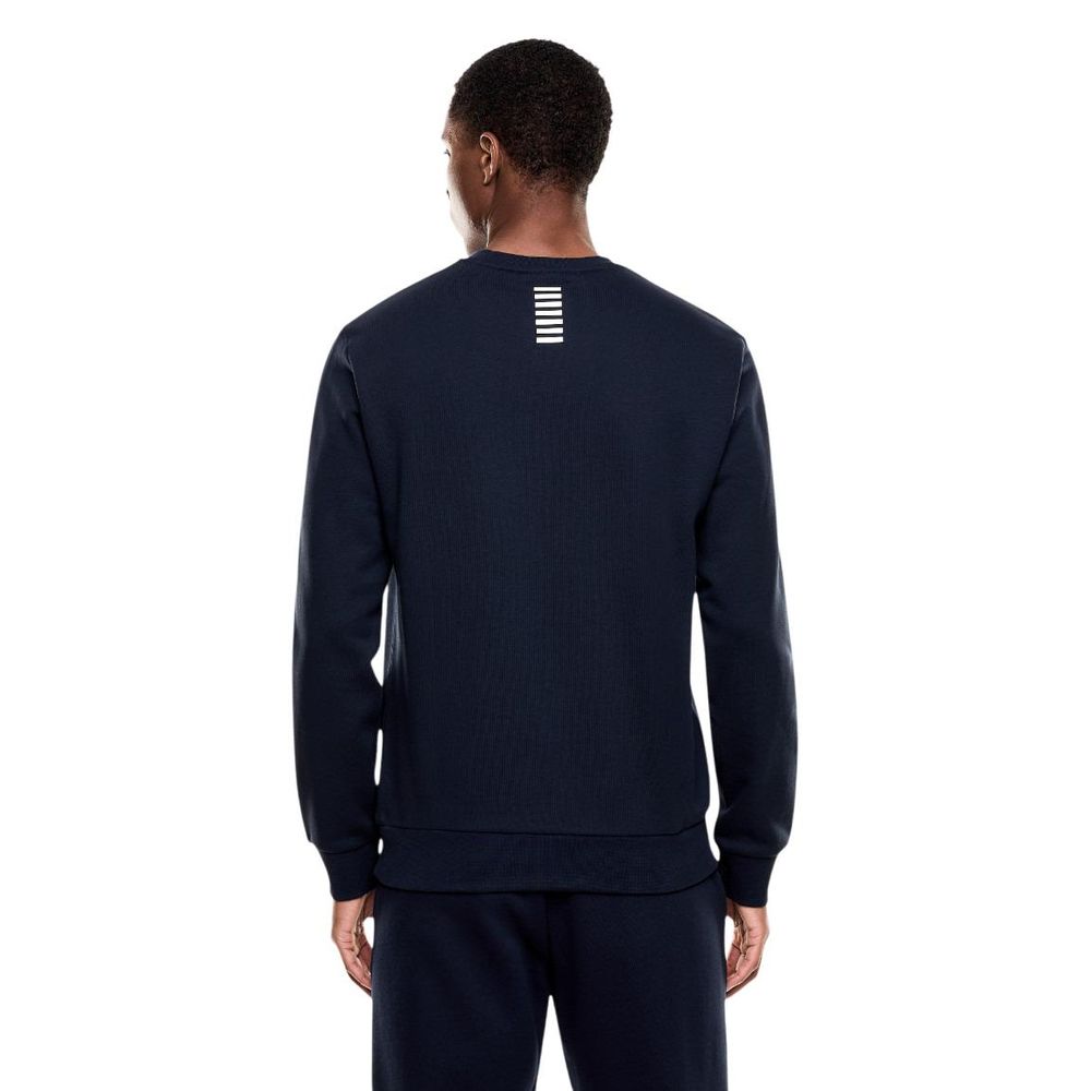 Blue cotton sweatshirt from EA7 Emporio Armani featuring the brand logo on the front, casual fit and long sleeves.