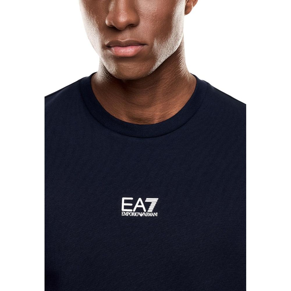 Blue cotton sweatshirt from EA7 Emporio Armani featuring a casual fit and logo detailing, ideal for stylish everyday wear.