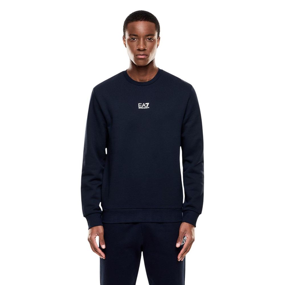 EA7 Emporio Armani blue cotton sweatshirt with crew neck and long sleeves, casual style and soft fabric.