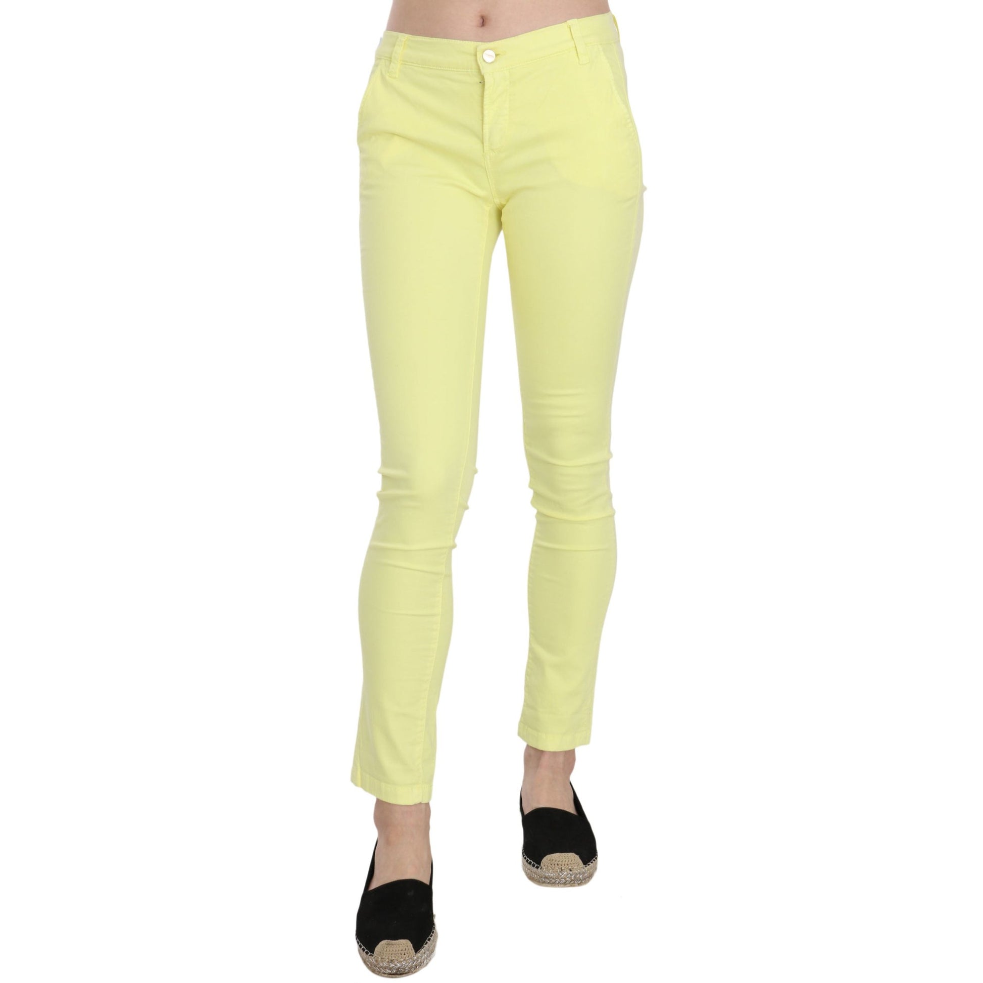 PINKO Yellow Cotton Stretch Low Waist Skinny Casual Trouser Pants PINKO
