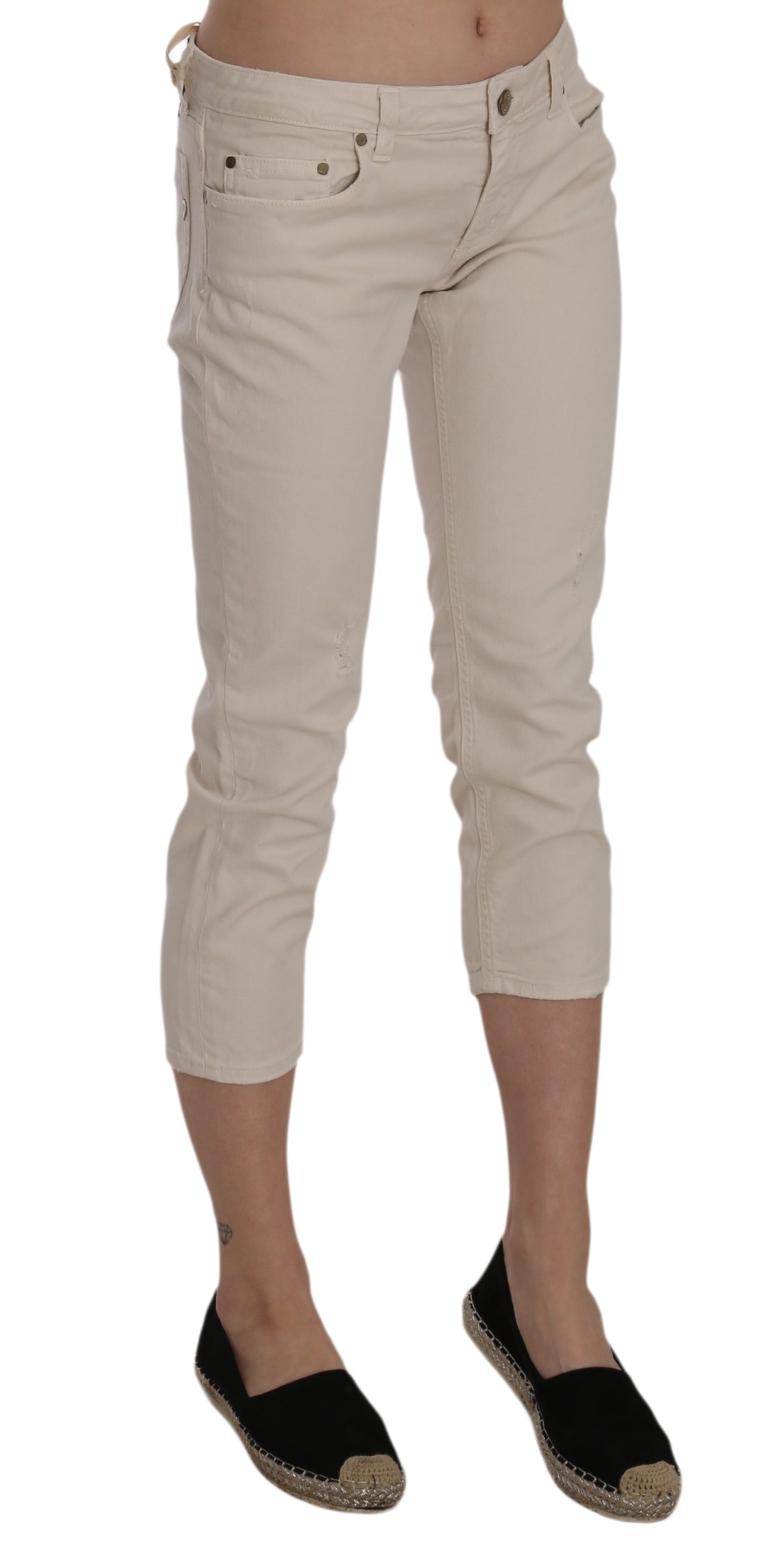 Dondup Beige Cotton Stretch Low Waist Skinny Cropped Capri Jeans Dondup