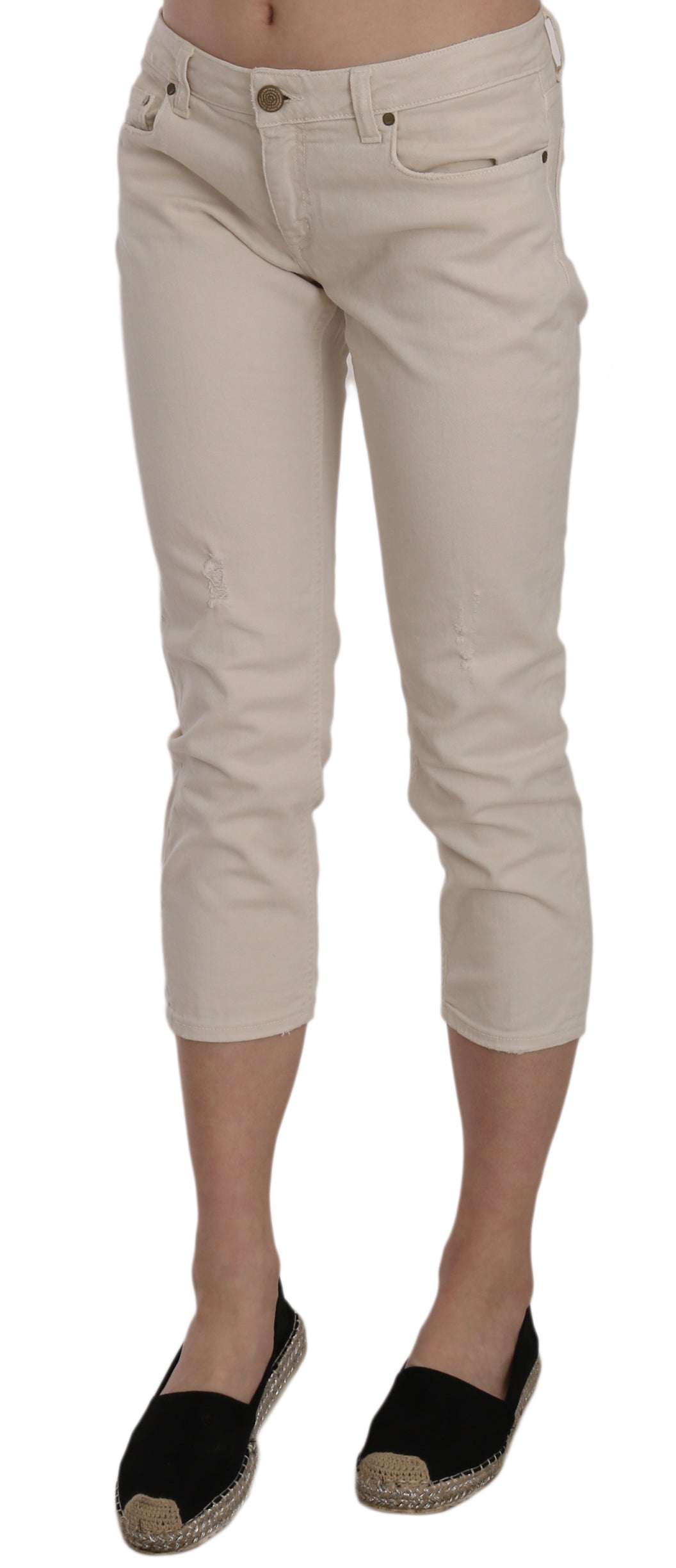 Dondup Beige Cotton Stretch Low Waist Skinny Cropped Capri Jeans Dondup