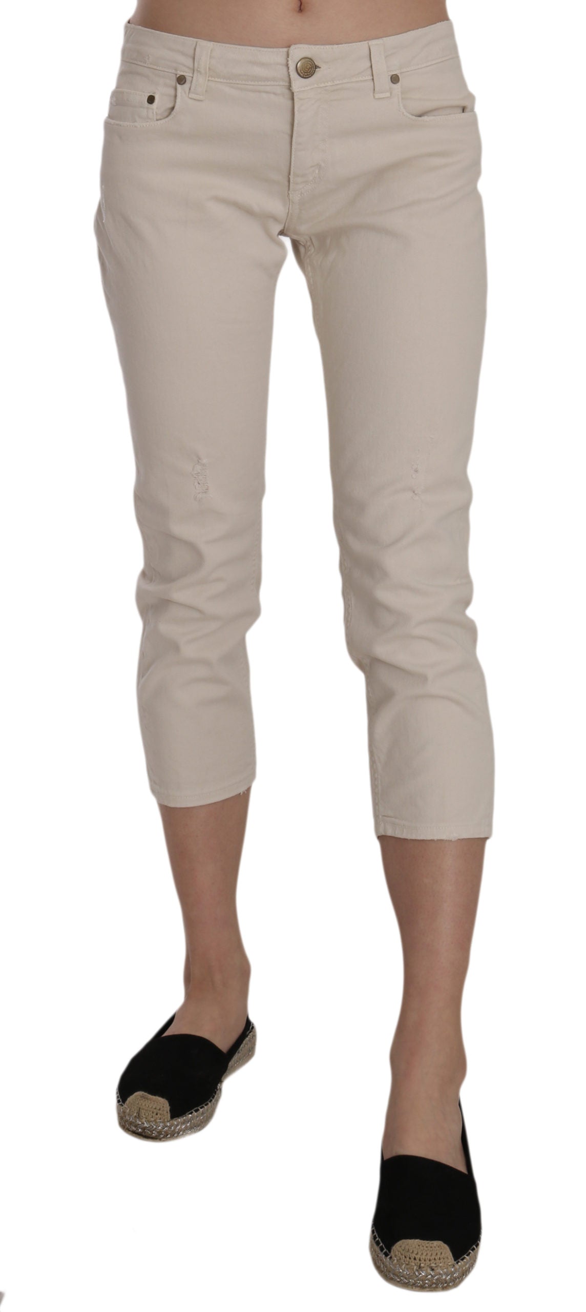 Dondup Beige Cotton Stretch Low Waist Skinny Cropped Capri Jeans Dondup