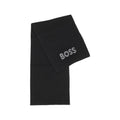 Hugo Boss black polyacrylic scarf with a soft knit texture, styled for a casual winter look.