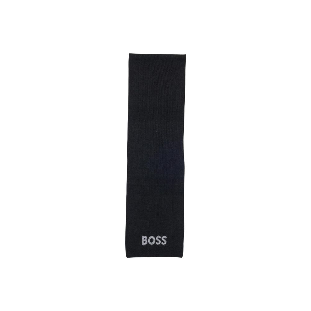 Hugo Boss black polyacrylic scarf with subtle textured pattern, soft and warm, stylish accessory for cold weather.