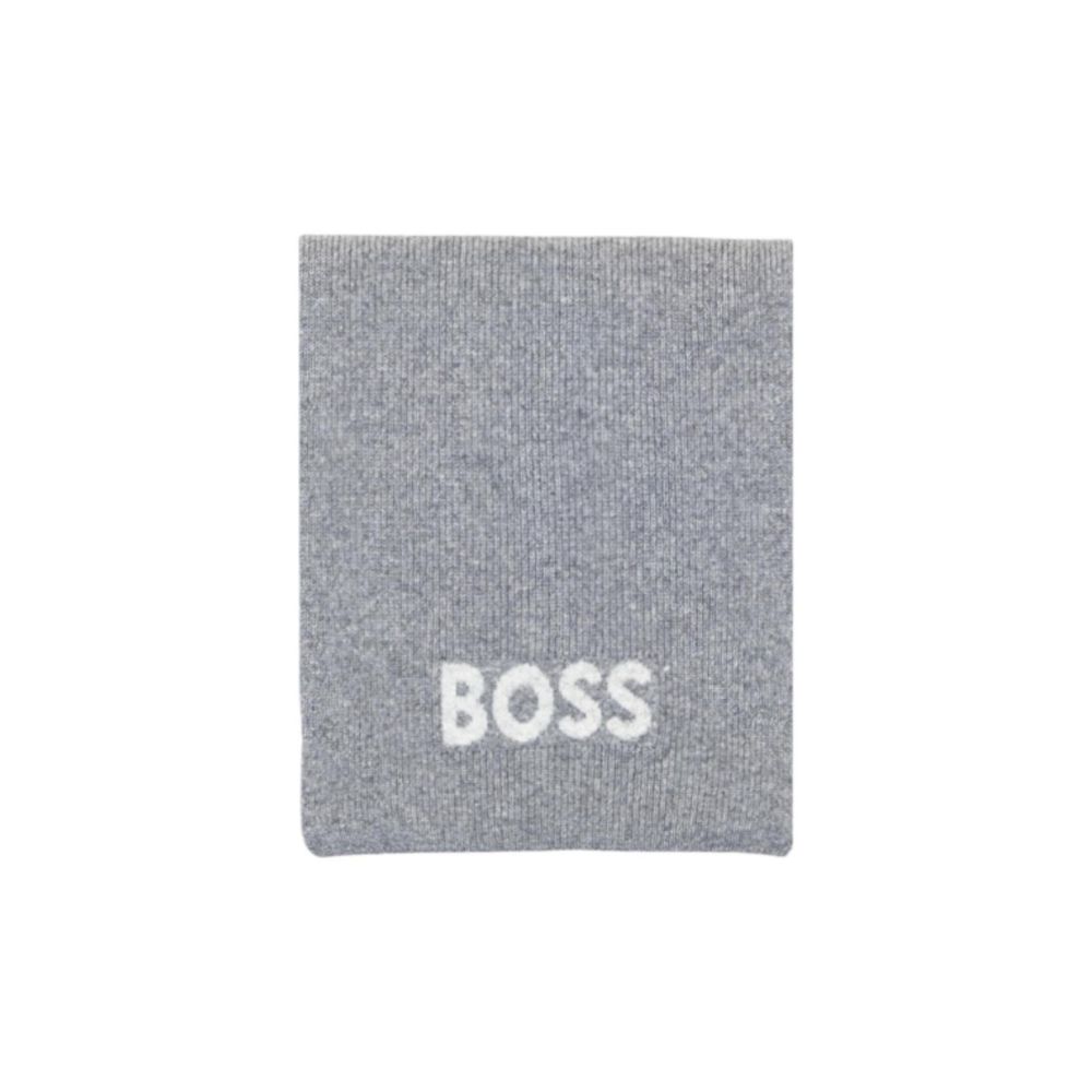 Hugo Boss gray polyacrylic scarf with soft knit texture, stylish accessory for cold weather wear