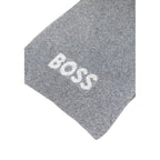 Gray Hugo Boss polyacrylic scarf with subtle texture, styled for warmth and elegance, displayed on a neutral background.