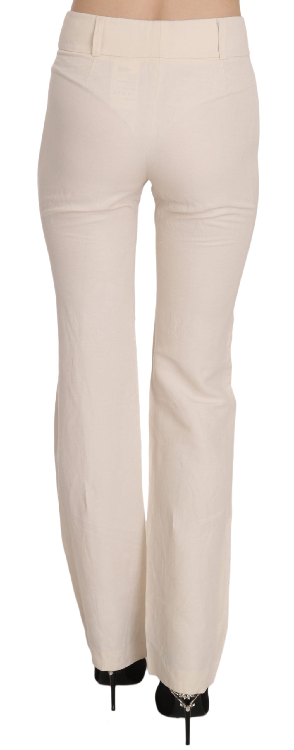 LAUREL White High Waist Silk Blend Flared Dress Trousers Pants LAUREL