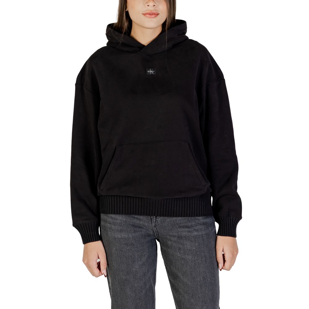 Black cotton hoodie from Calvin Klein Jeans featuring a relaxed fit and branded logo on the front.