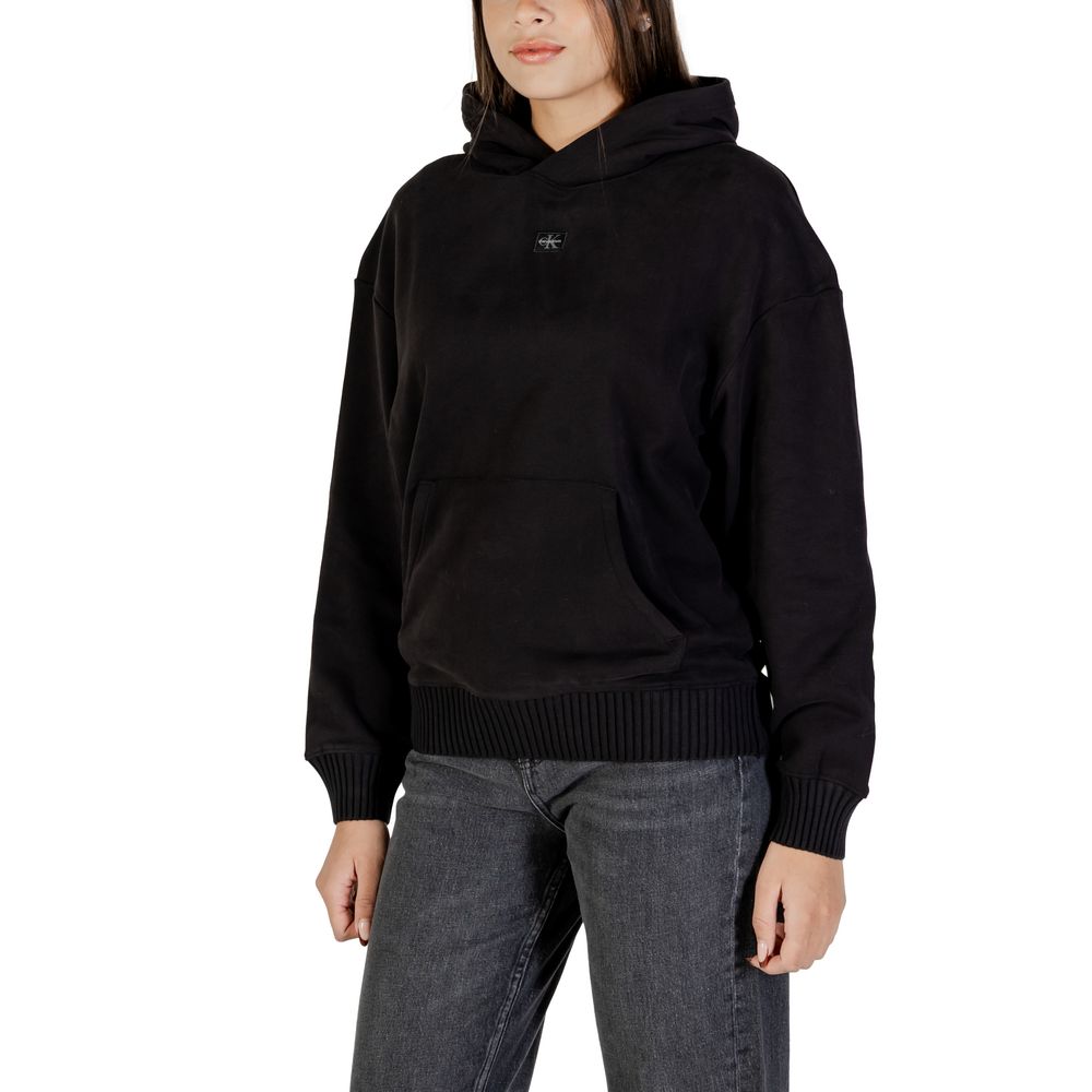 Black cotton hoodie from Calvin Klein Jeans with logo embroidery, casual fit, and ribbed cuffs and hem.