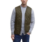 Barbour green polyamide sleeveless jacket displayed on a hanger, showing lightweight, water-resistant outdoor outerwear.