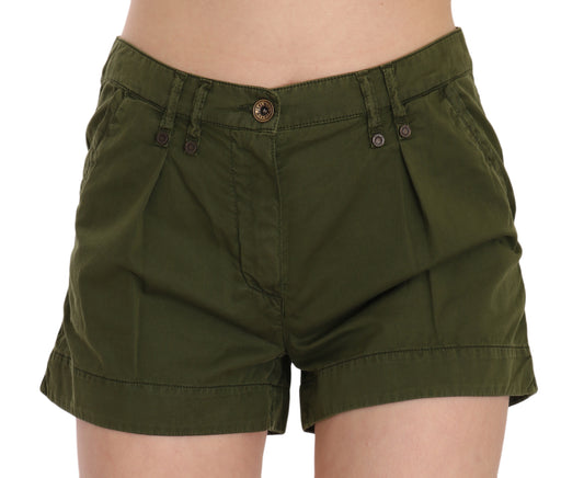 PLEIN SUD Green Mid Waist 100% Cotton Mini Shorts PLEIN SUD