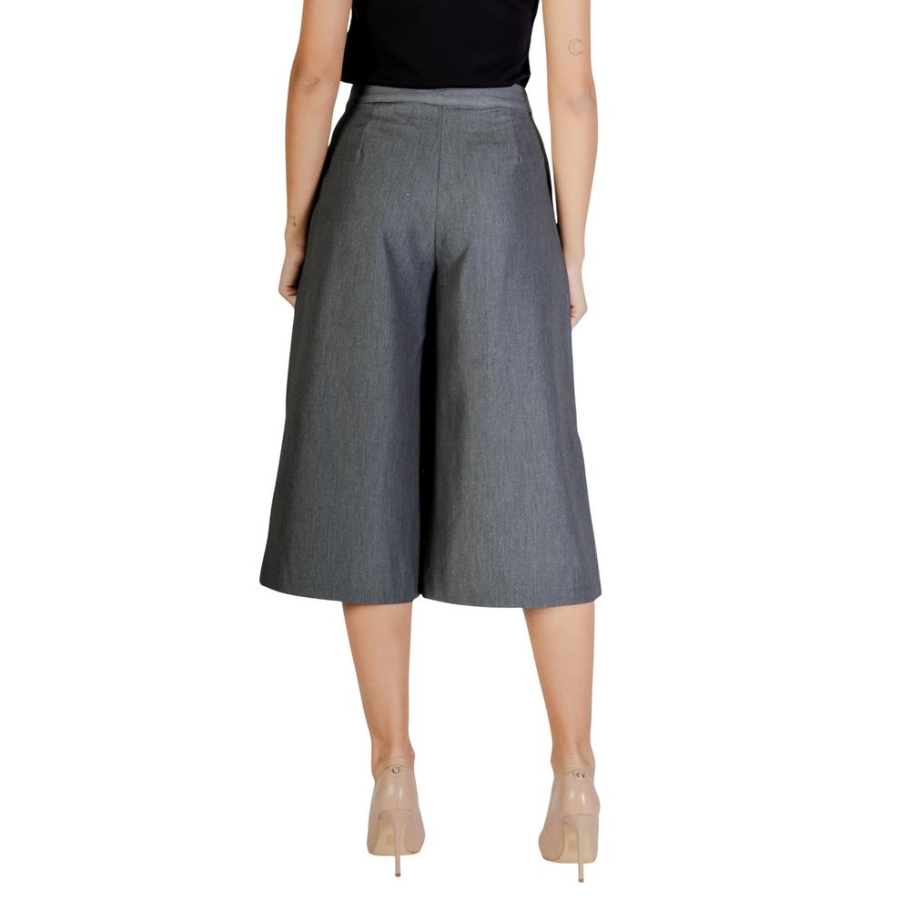 ICHI Gray Polyester Cropped Pants ICHI
