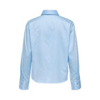 Jacqueline De Yong blue cotton blouse with long sleeves and button-up front, casual stylish top for women.