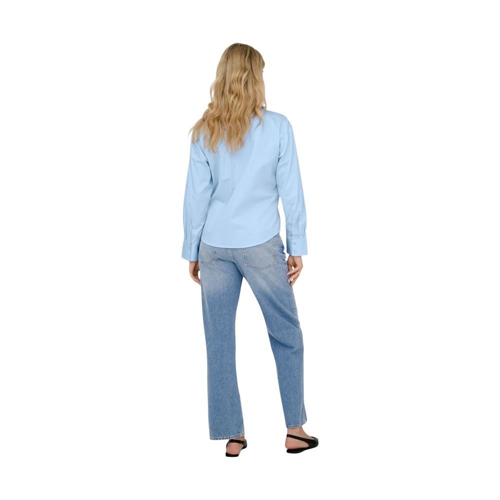 Jacqueline De Yong blue cotton blouse with long sleeves and button-front detail, casual stylish top for women.