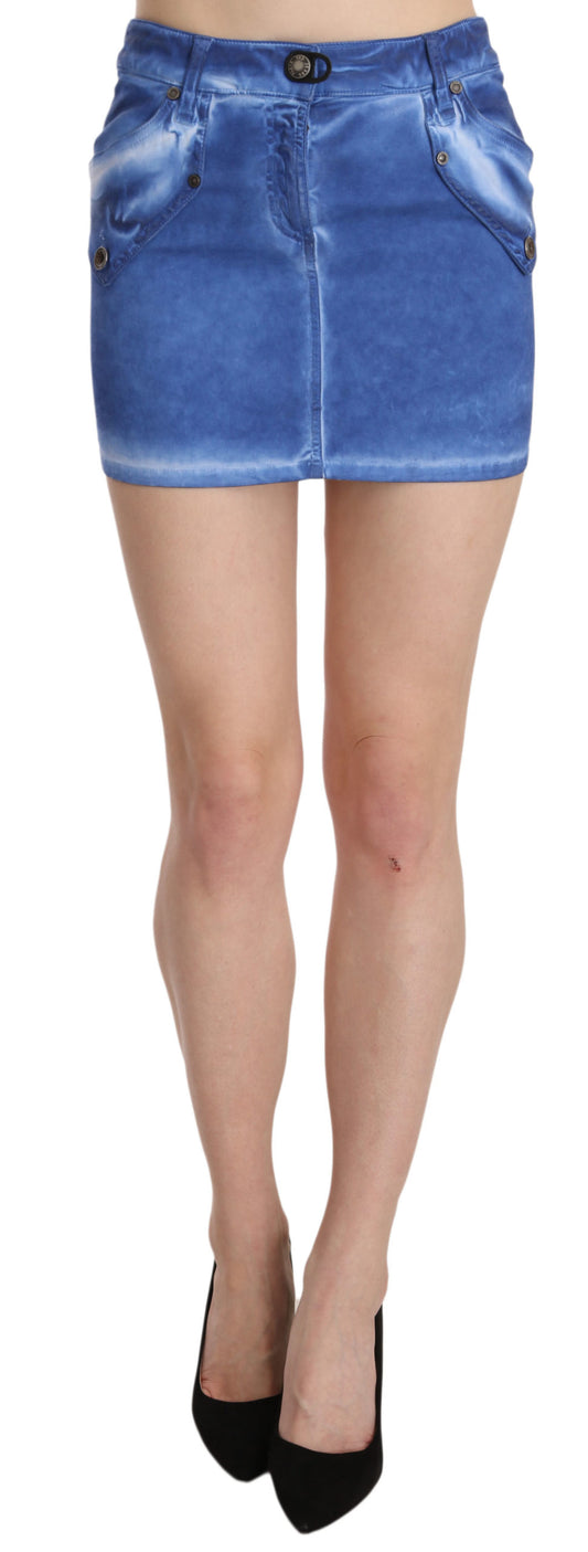 PLEIN SUD Blue Cotton Stretch Casual Mini Skirt PLEIN SUD