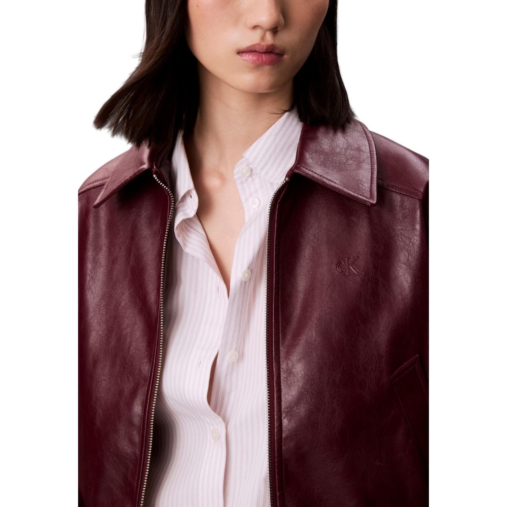Calvin Klein Jeans Bordeaux Leather Jacket Calvin Klein Jeans