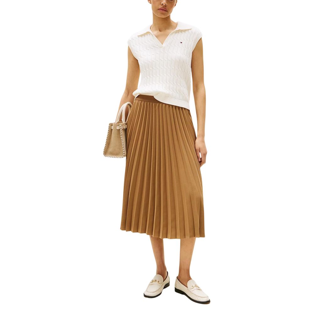 Tommy Hilfiger Brown Recycled Polyester Midi Skirt Tommy Hilfiger