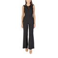 Rinascimento black polyester jumpsuit with wide-leg pants and sleeveless design, featuring a fitted waist and V-neck neckline.