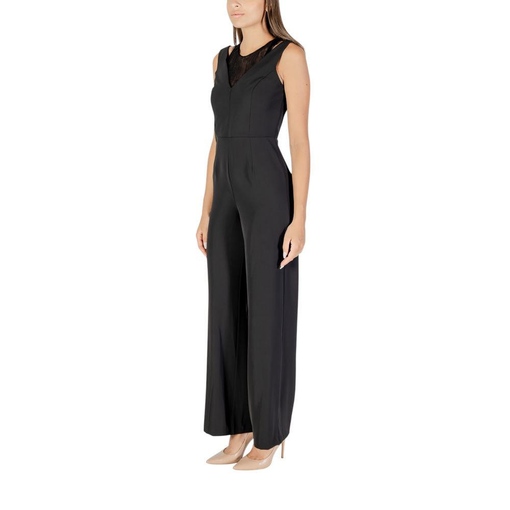 Rinascimento black polyester jumpsuit featuring a fitted bodice and wide-leg pants, stylish and comfortable for casual or dressy occasions.