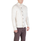 Gianni Lupo Cream Marabou Sweatshirt with soft fabric and relaxed fit, shown on a hanger against a plain background.