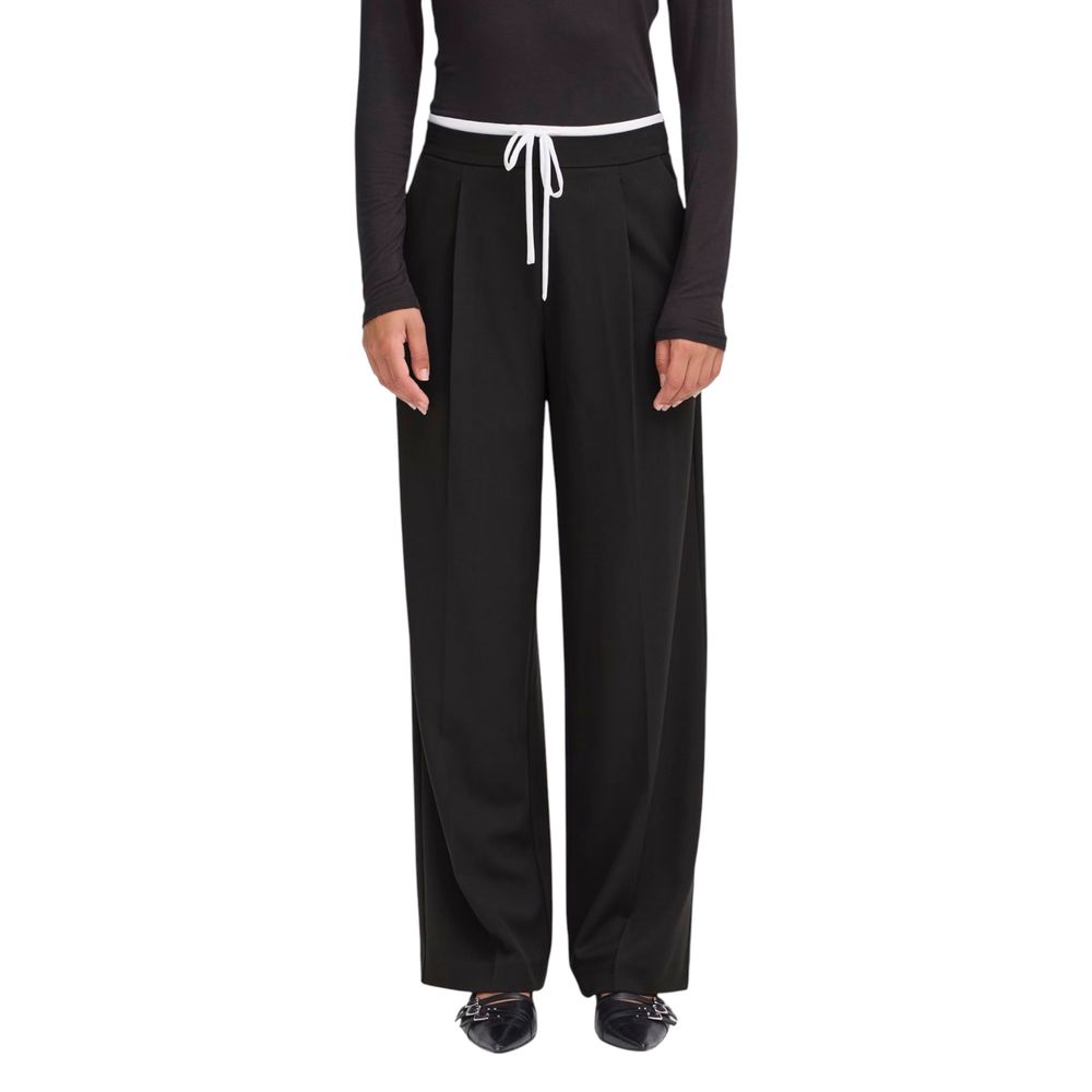 ICHI Black Polyester Pants ICHI