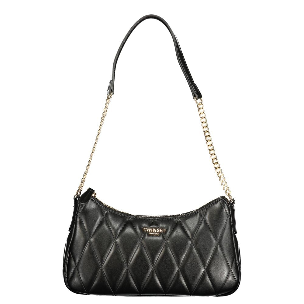 Twinset black polyurethane shoulder bag with sleek design and minimalist style, featuring adjustable strap and modern look.