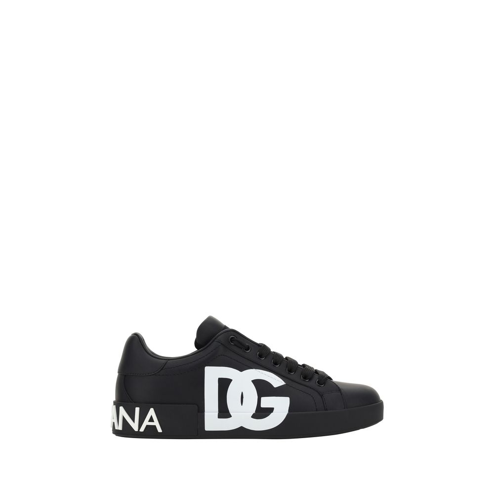 Dolce & Gabbana Black Calf Leather Bos Taurus Low Top Sneakers Dolce & Gabbana