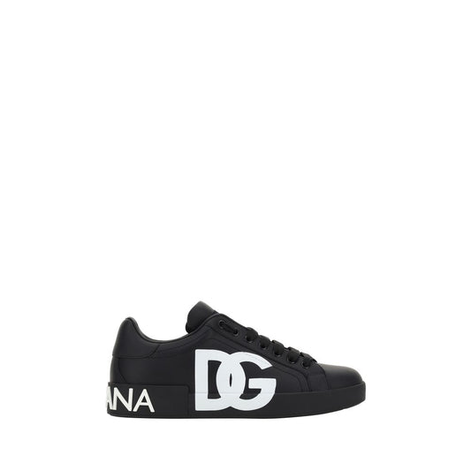 Dolce & Gabbana Black Calf Leather Bos Taurus Low Top Sneakers Dolce & Gabbana