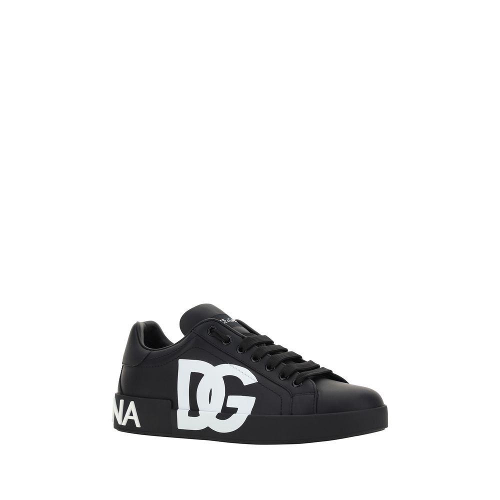 Dolce & Gabbana Black Calf Leather Bos Taurus Low Top Sneakers Dolce & Gabbana