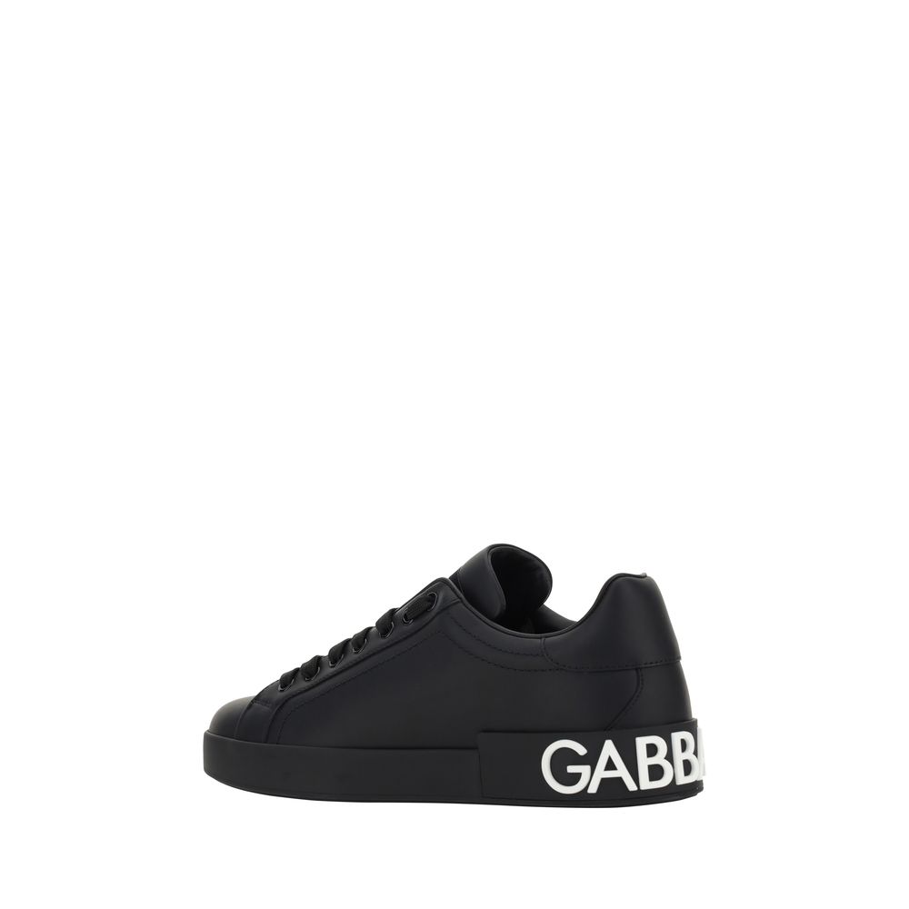 Dolce & Gabbana Black Calf Leather Bos Taurus Low Top Sneakers Dolce & Gabbana